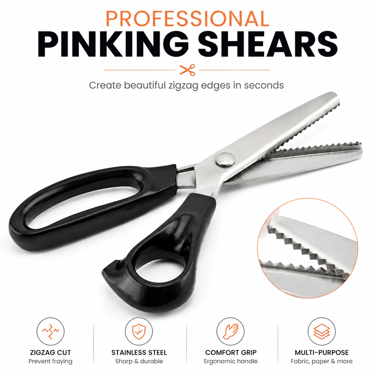 Junazilo® ✂️Professional Pinking Shears – Stainless Steel Zigzag Fabric Cutting Scissors