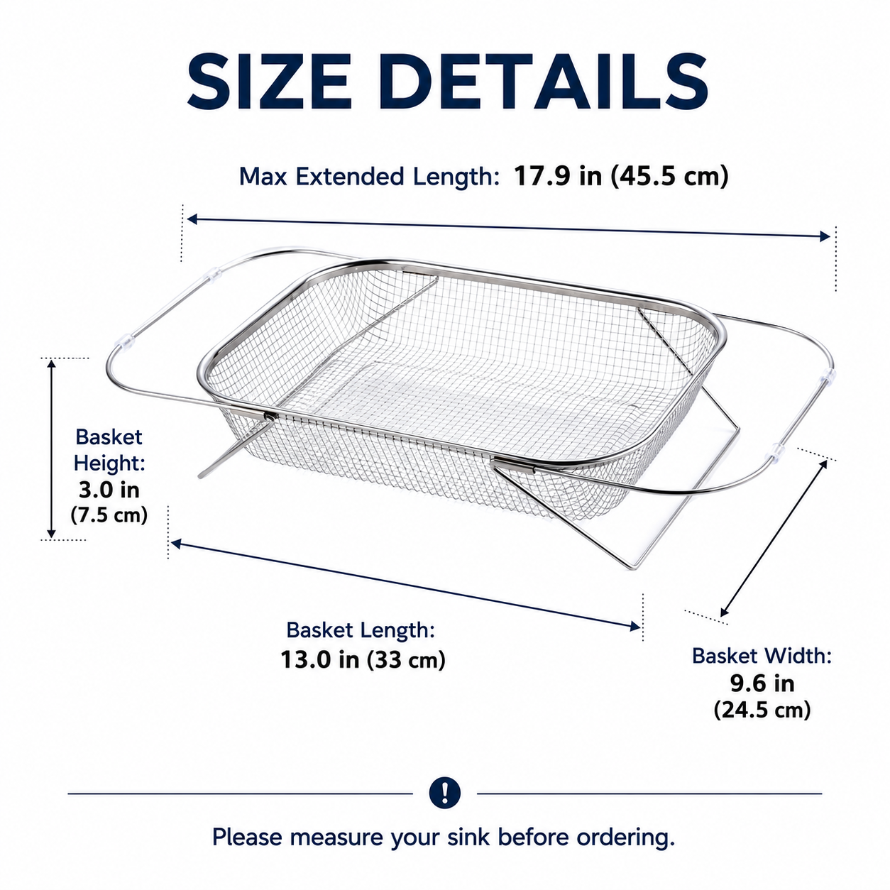 Junazilo® Stainless Steel Adjustable Over-the-Sink Drainer Basket