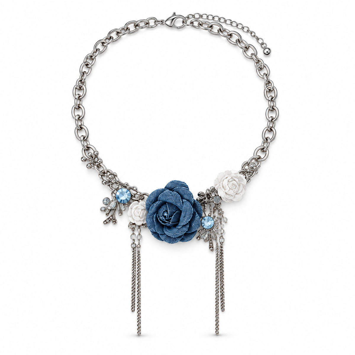 Partm Midnight Bloom Blue Rose Statement Necklace