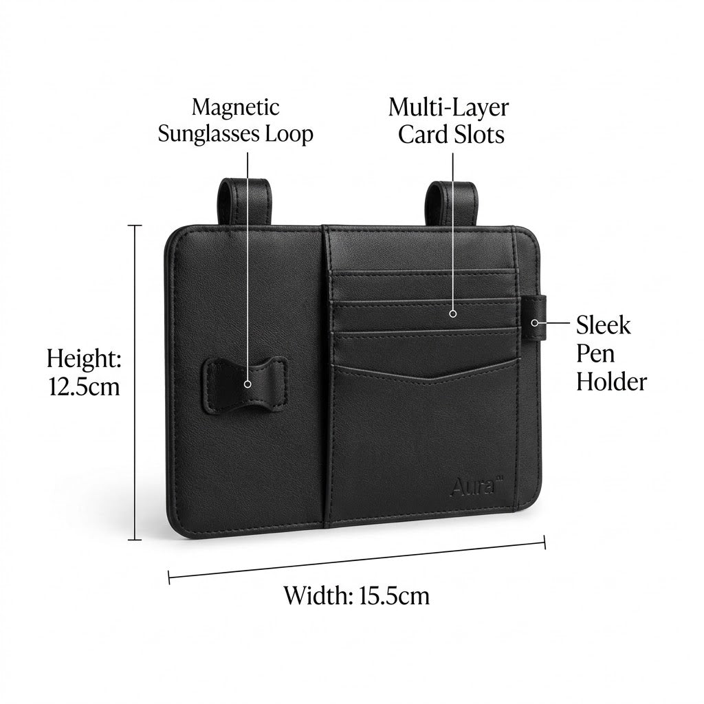 Aura Premium Leather Sun Visor Organizer