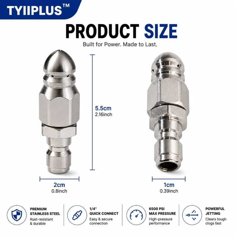 Junazilo® 6500 PSI Stainless Steel Sewer Jetter Nozzle