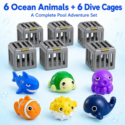 Junazilo® Ocean Rescue Set 💦 👑 Ocean Animal Pool Diving Toy Set - Toss, Dive, Press & Rescue
