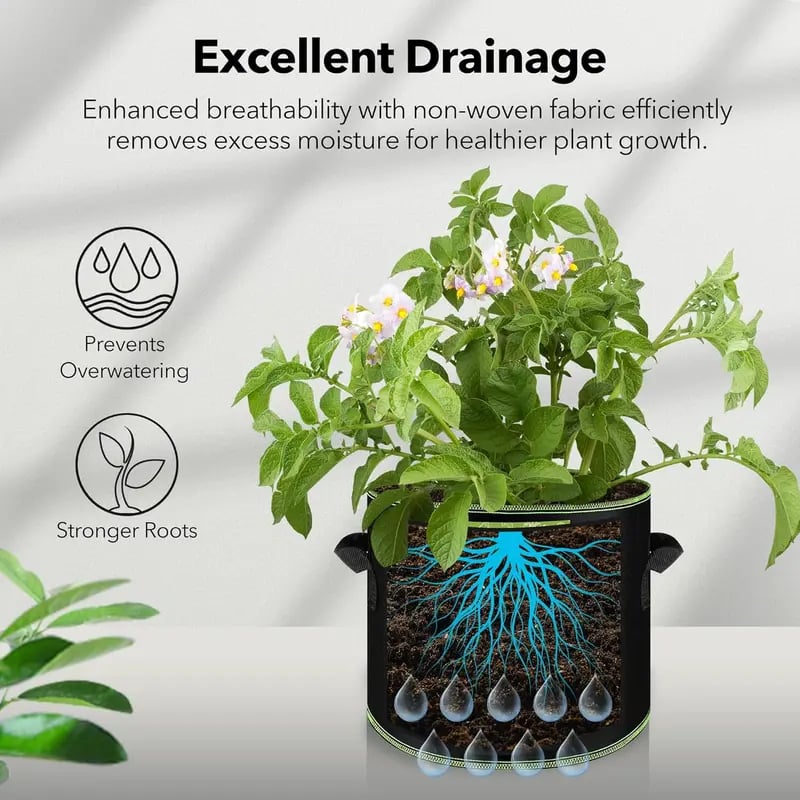 Junazilo®  🌱 5 Gallon Grow Bags – Heavy Duty Aeration Fabric Pots with Handles for Vegetables, Flowers & Fruits 🪴 upsell