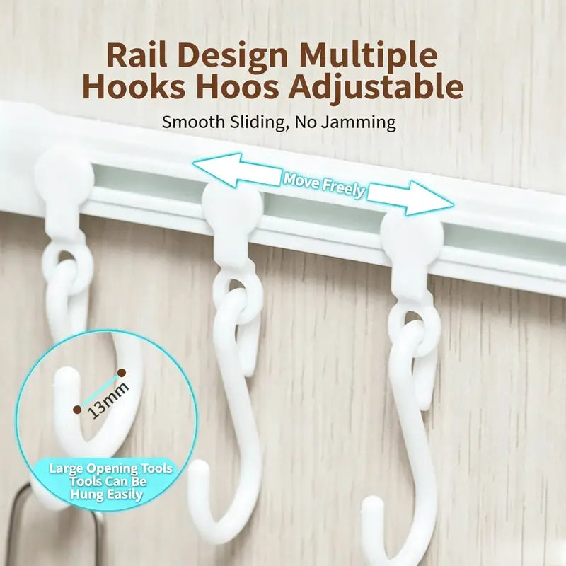 Junazilo® No-Drill Sliding Rail Hook Organizer – 10 Adjustable Cabinet Hooks upsell