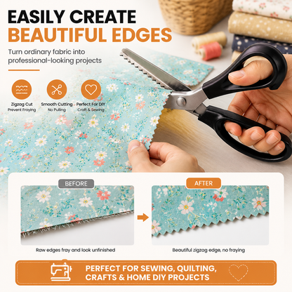 Junazilo® ✂️Professional Pinking Shears – Stainless Steel Zigzag Fabric Cutting Scissors