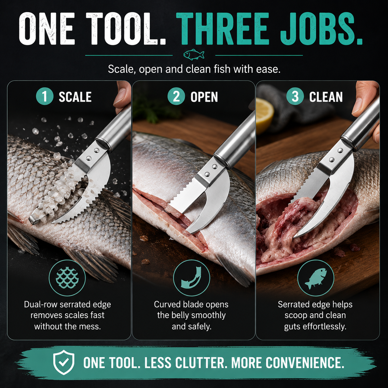 Junazilo® 3-in-1 Fish Scaler & Cleaning Knife