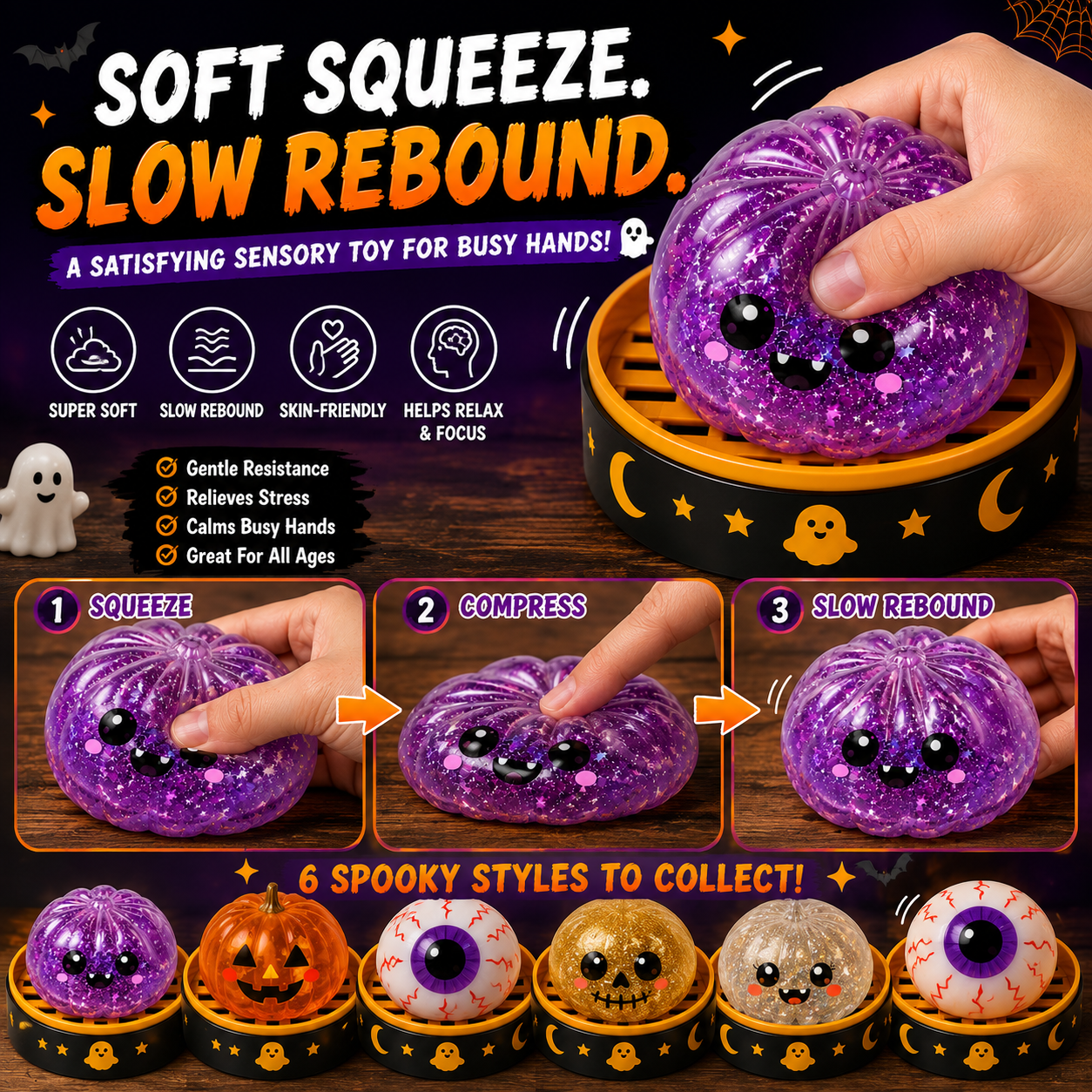 Junazilo® 🎃 Halloween Steamed Bun Squishy Mystery Box Toy