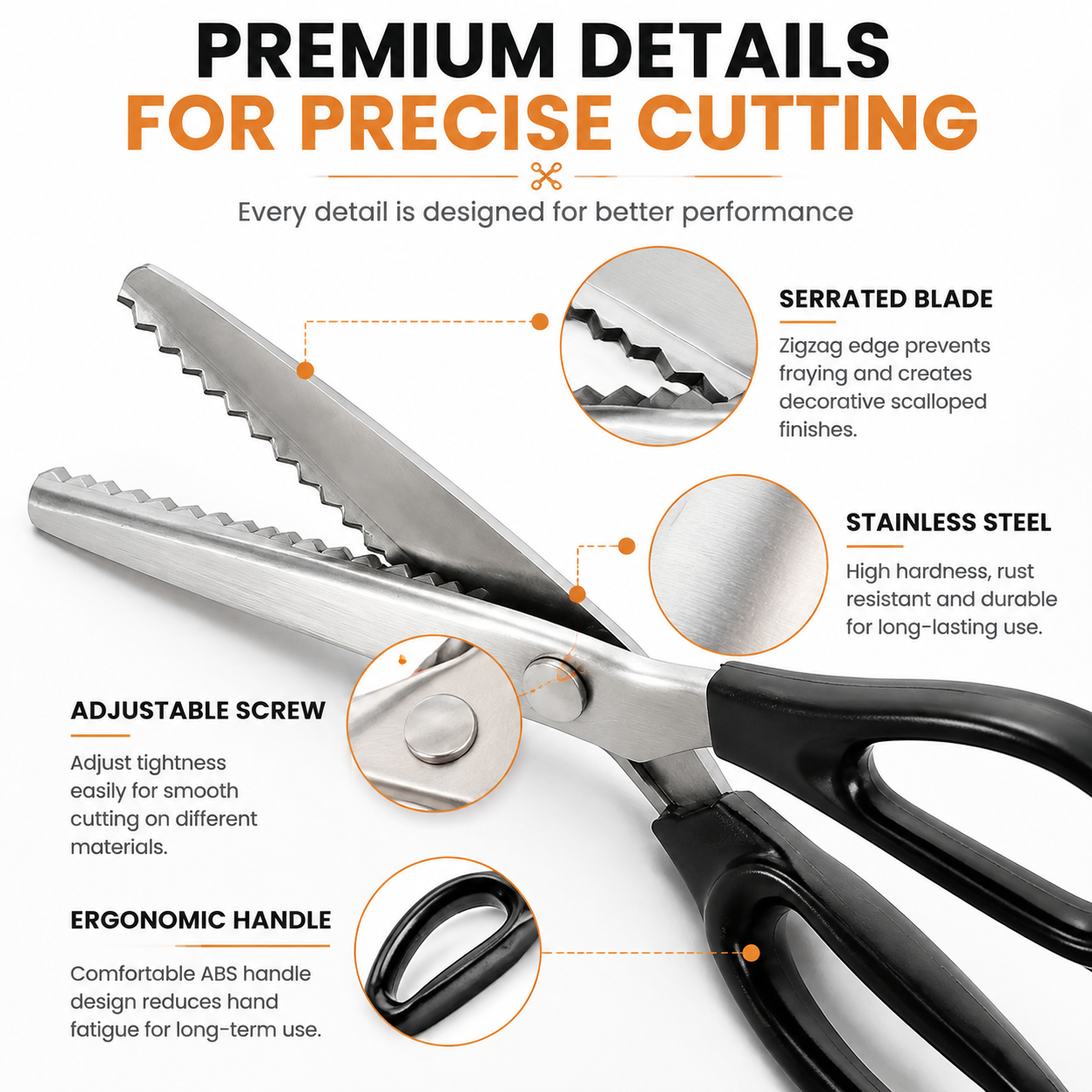 Junazilo® ✂️Professional Pinking Shears – Stainless Steel Zigzag Fabric Cutting Scissors