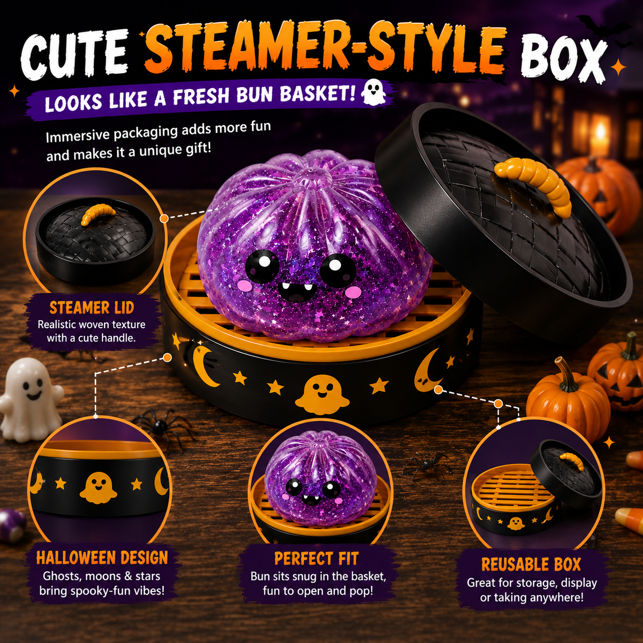 Junazilo® 🎃 Halloween Steamed Bun Squishy Mystery Box Toy