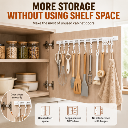 Junazilo® No-Drill Sliding Rail Hook Organizer – 10 Adjustable Cabinet Hooks upsell