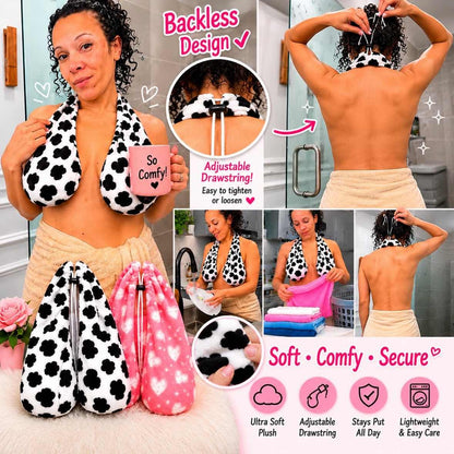 Junazilo® 👙 Hands-Free Adjustable Shower Towel Bra for Women | Ultra Soft Plush & Moisture Absorbing