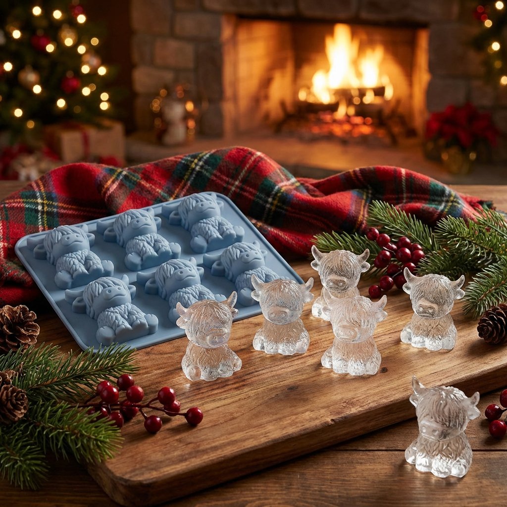 Junazilo® 🐮Mini Highland Cow Ice Cube & Dessert Mold🧊Cute 3D Ice for Drinks, Parties & Gifts