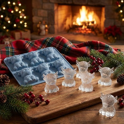 Junazilo® 🐮Mini Highland Cow Ice Cube & Dessert Mold🧊Cute 3D Ice for Drinks, Parties & Gifts