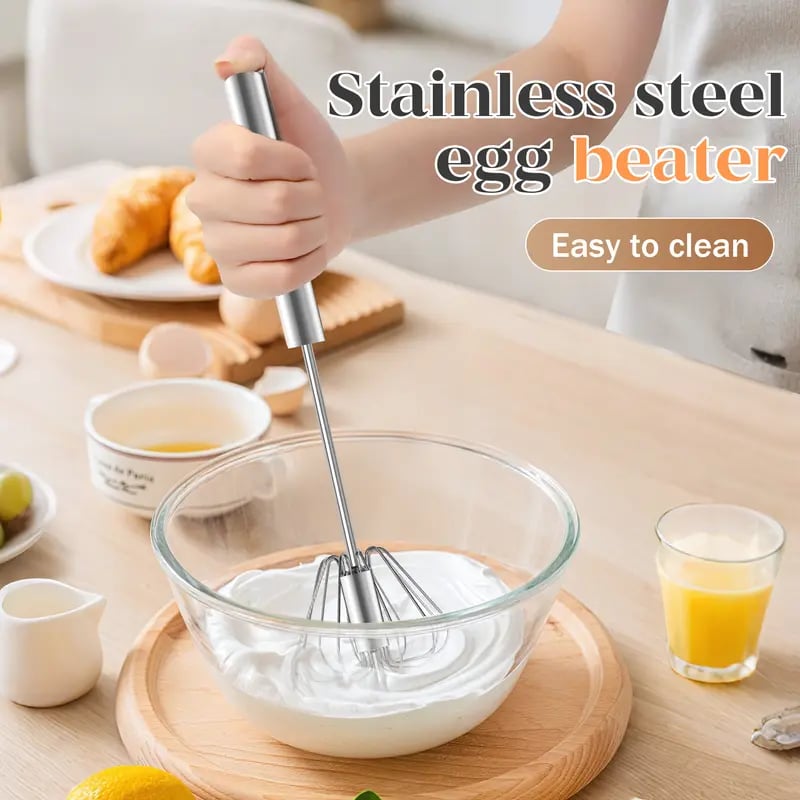 Junazilo® Stainless Steel Hand-Push Rotary Whisk – Effortless Mixing in Seconds