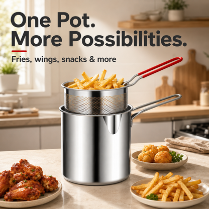 Junazilo® Personal Mini Deep Fryer Set – Stainless Steel Pot with Lift-Out Draining Basket & Food Tongs