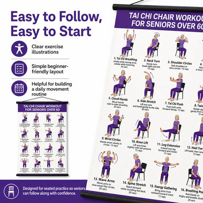 Junazilo® Tai Chi Chair Workout Chart for Seniors (16 x 24 inches) upsell