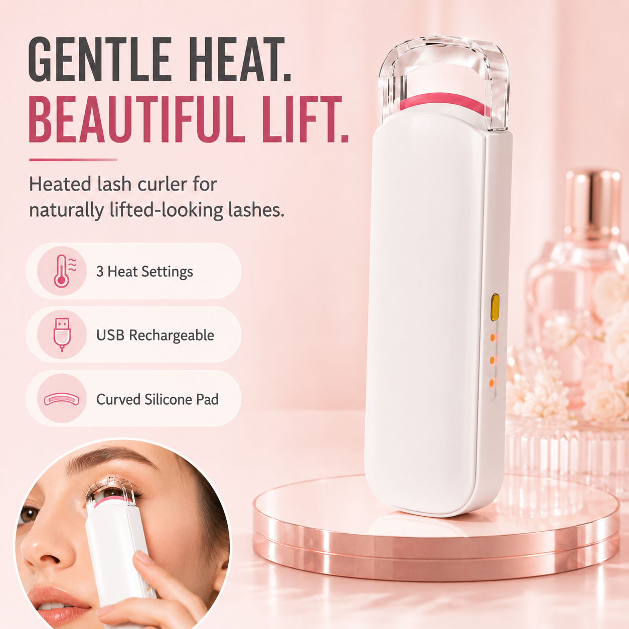 Junazilo® Rechargeable Heated Eyelash Curler for Long-Lasting Curl upsell