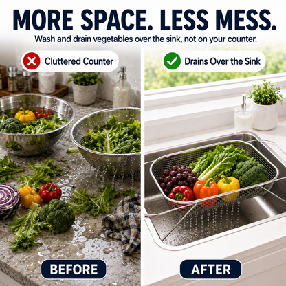Junazilo® Stainless Steel Adjustable Over-the-Sink Drainer Basket