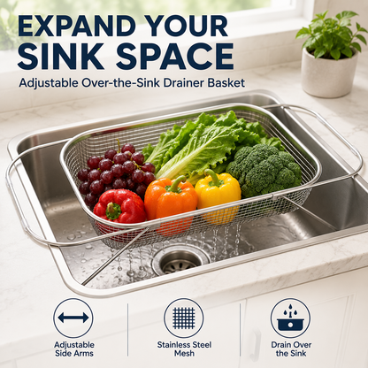 Junazilo® Stainless Steel Adjustable Over-the-Sink Drainer Basket