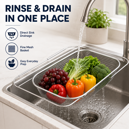 Junazilo® Stainless Steel Adjustable Over-the-Sink Drainer Basket
