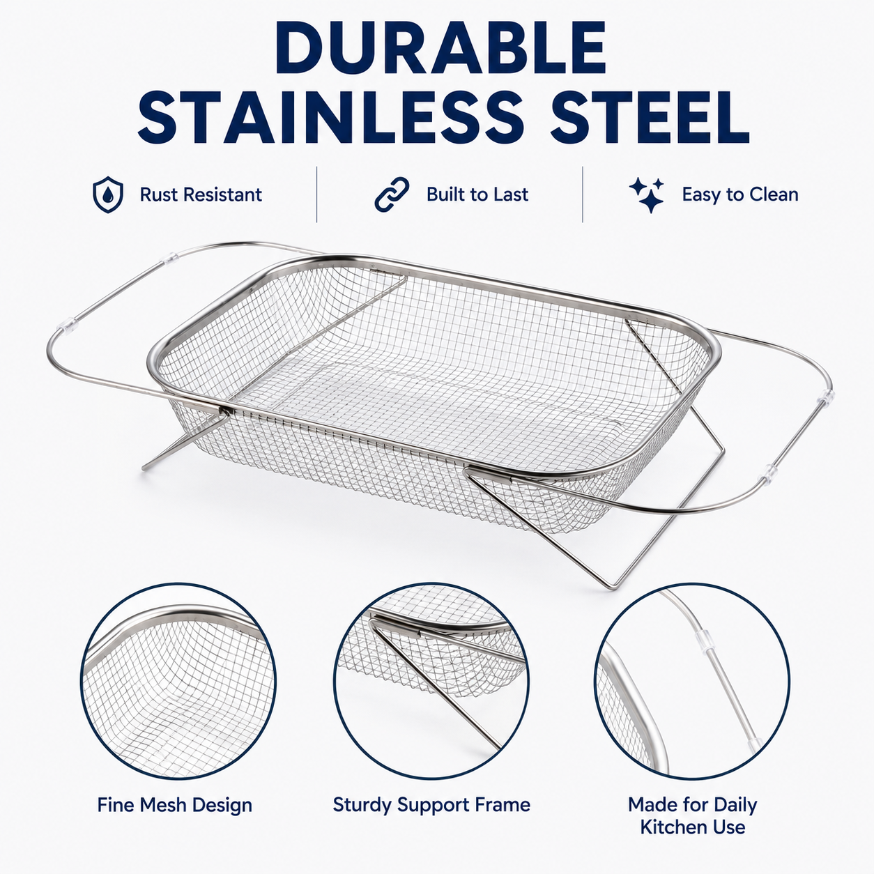 Junazilo® Stainless Steel Adjustable Over-the-Sink Drainer Basket