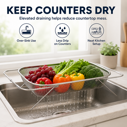 Junazilo® Stainless Steel Adjustable Over-the-Sink Drainer Basket