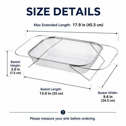 Junazilo® Stainless Steel Adjustable Over-the-Sink Drainer Basket