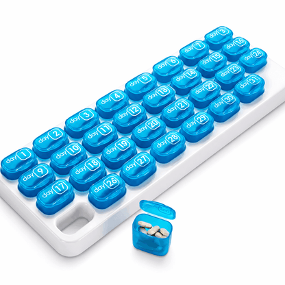 Junazilo® Monthly Pill Organizer with Lid Travel Case for Vitamins & Medications