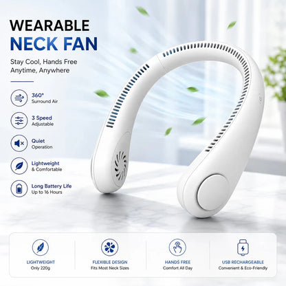 Junazilo® Portable Neck Fan, Bladeless Wearable Personal Fan, Hands-Free Cooling for Outdoor & Office