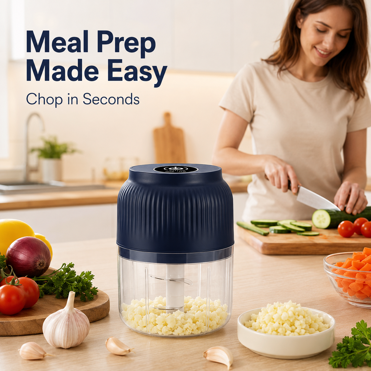 Junazilo® Mini Electric Food Chopper – One-Press Garlic & Veggie Prep