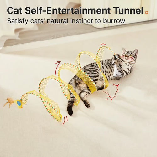 Junazilo® 🐱 Spiral Tunnel Cat Toy – Collapsible Interactive Cat Tunnel with Feather & Bell upsell
