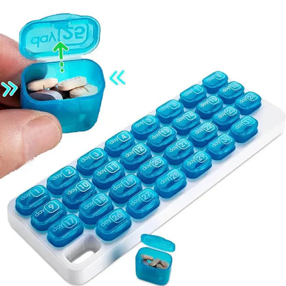 Junazilo® Monthly Pill Organizer with Lid Travel Case for Vitamins & Medications