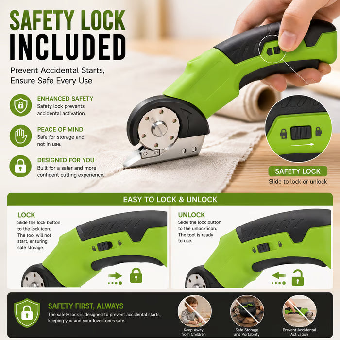 Junazilo® Cordless Electric Scissors 3.7V – Rechargeable Heavy Duty Cutter with Safety Lock