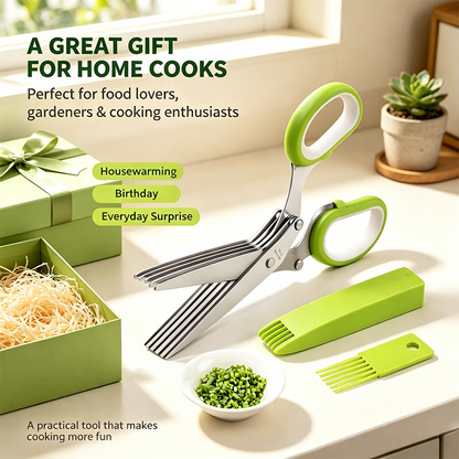Junazilo® Herb Scissors 5 Blade Kitchen Shears, Multipurpose Herb Cutter with Safety Cover & Cleaning Comb upsell