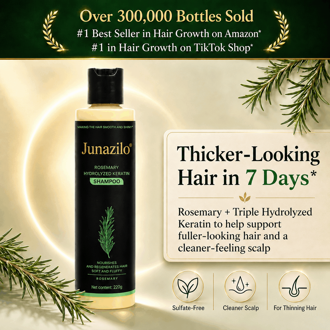 Junazilo® Rosemary Keratin Shampoo | Hair Growth & Anti-Dandruff Scalp Treatment upsell