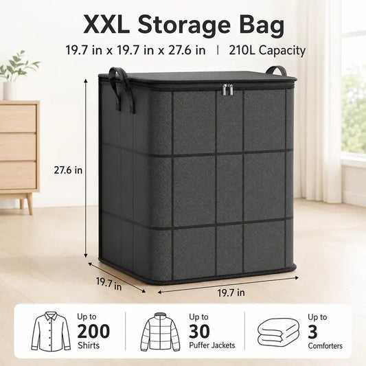 Junazilo® Spacious Moving Storage Bin – Large Capacity Zippered Fabric Organizer for Bedding & Clothes