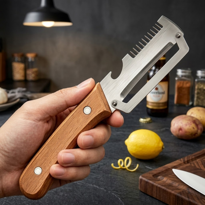 Junazilo® 3-in-1 Stainless Steel Vegetable Peeler with Wooden Handle & Bottle Opener upsell