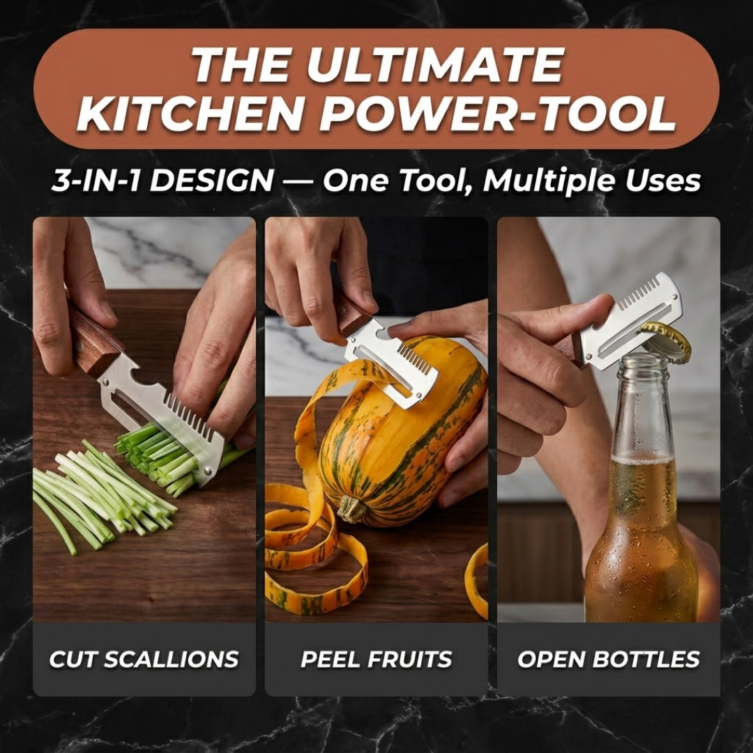 Junazilo® 3-in-1 Stainless Steel Vegetable Peeler with Wooden Handle & Bottle Opener upsell