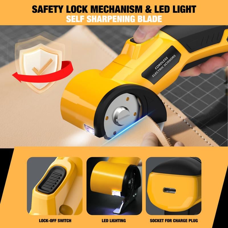 Junazilo® Cordless Electric Scissors 3.7V – Rechargeable Heavy Duty Cutter with Safety Lock