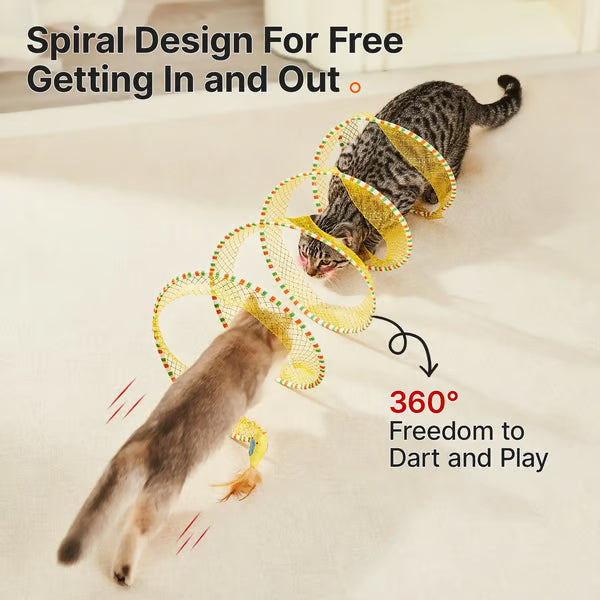 Junazilo® 🐱 Spiral Tunnel Cat Toy – Collapsible Interactive Cat Tunnel with Feather & Bell upsell