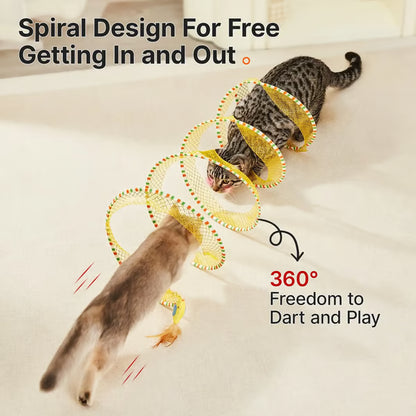 Junazilo® 🐱 Spiral Tunnel Cat Toy – Collapsible Interactive Cat Tunnel with Feather & Bell upsell