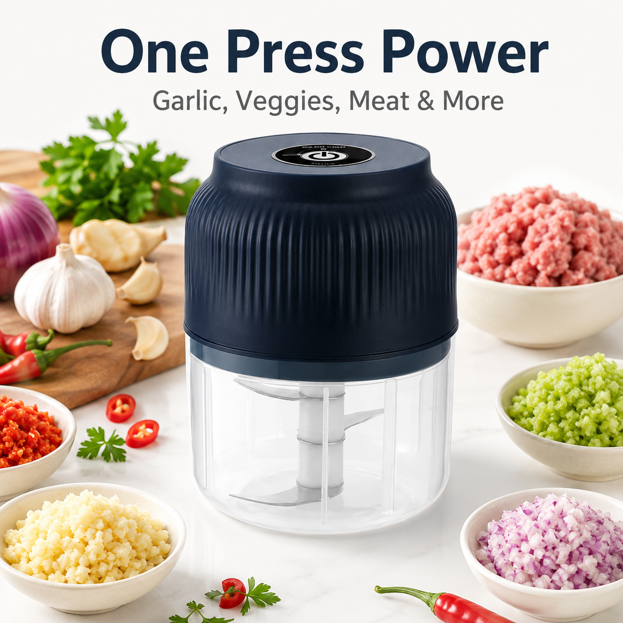 Junazilo® Mini Electric Food Chopper – One-Press Garlic & Veggie Prep