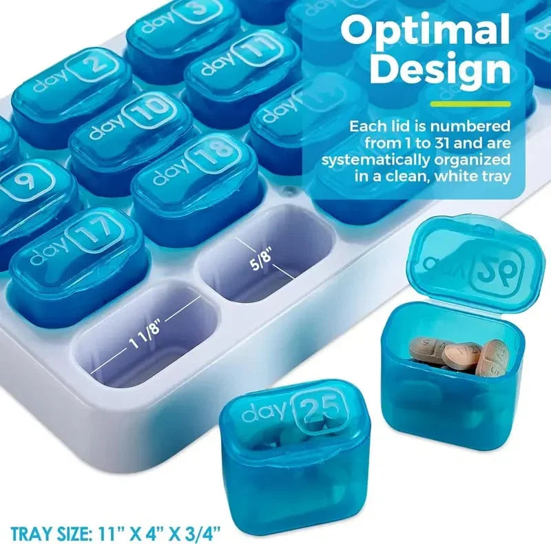 Junazilo® Monthly Pill Organizer with Lid Travel Case for Vitamins & Medications