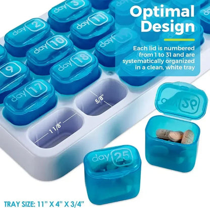 Junazilo® Monthly Pill Organizer with Lid Travel Case for Vitamins & Medications