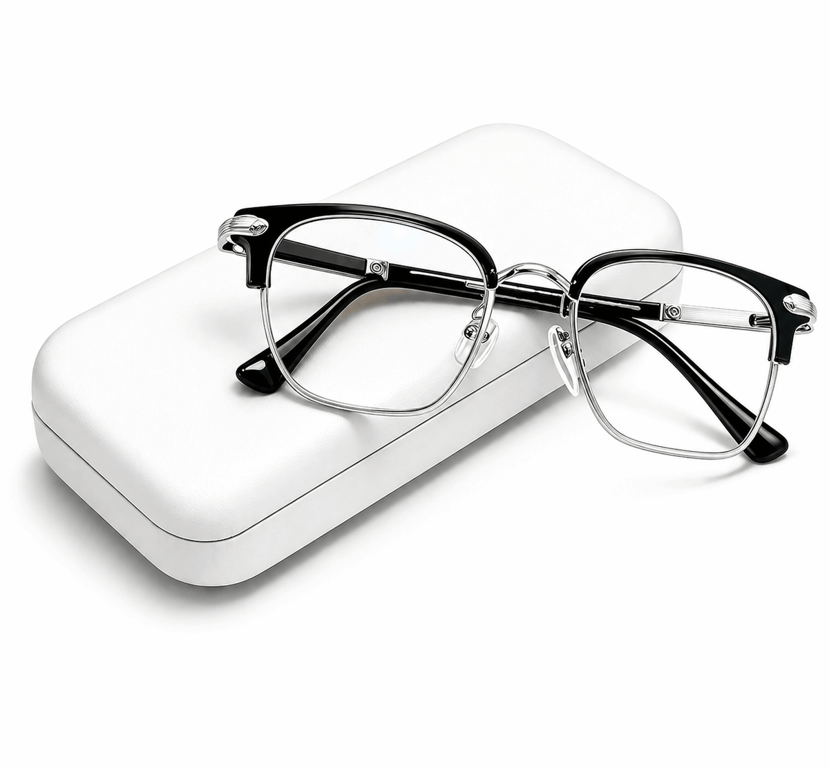 Black and silver frame anti-blue presbyopic glasses