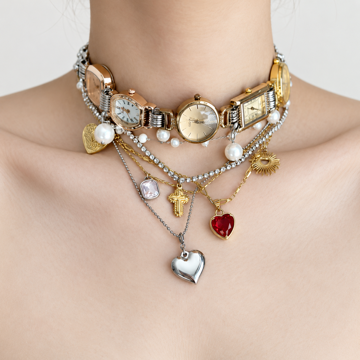 DANEER Époque Layered Timepiece Charm Necklace