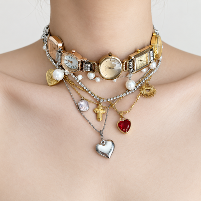 DANEER Époque Layered Timepiece Charm Necklace