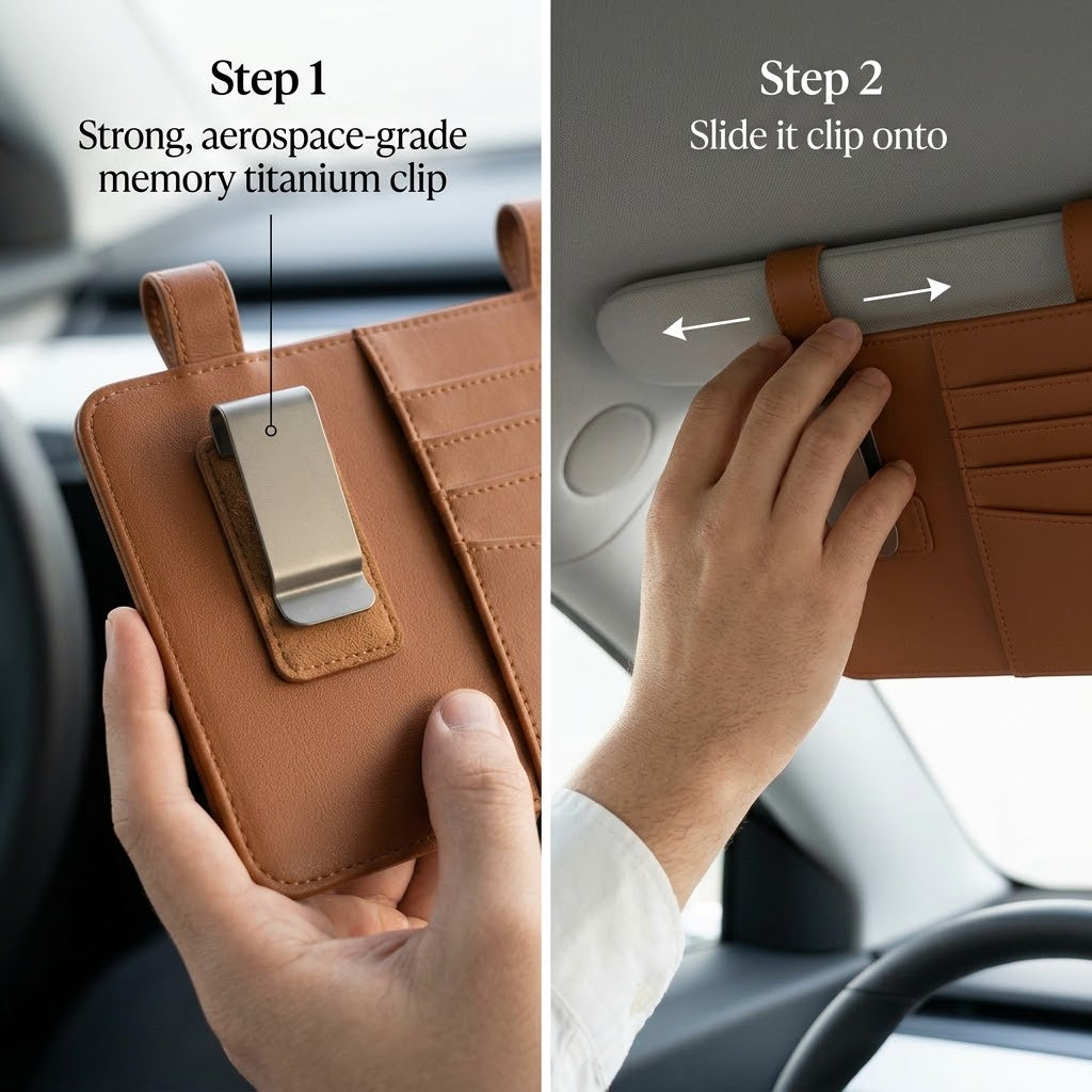Aura Premium Leather Sun Visor Organizer