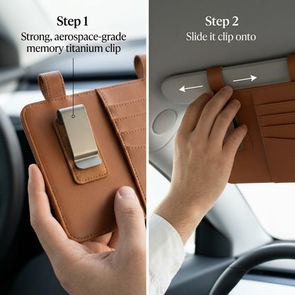 Aura Premium Leather Sun Visor Organizer