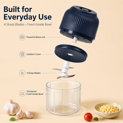 Junazilo® Mini Electric Food Chopper – One-Press Garlic & Veggie Prep